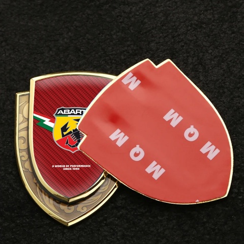 Fiat Abarth Badge Self Adhesive Gold Red Carbon Lightning Effect Motif