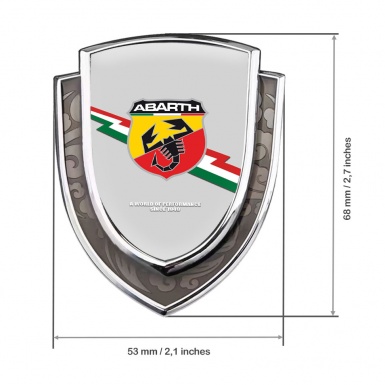 Fiat Abarth Fender Emblem Badge Silver Greyscale Lightning Flag Effect
