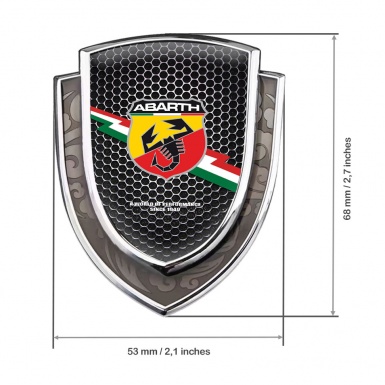 Fiat Abarth Emblem Trunk Badge Silver Dark Mesh Lightning Flag Design