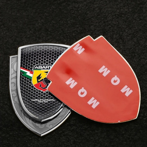 Fiat Abarth Emblem Trunk Badge Silver Dark Mesh Lightning Flag Design