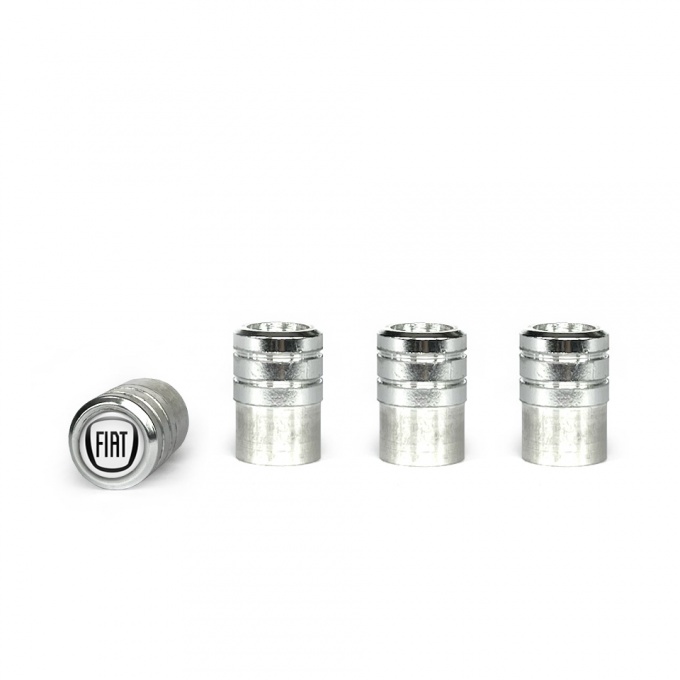 Fiat Valve Caps Aluminum 4 pcs White Silicone Sticker with Black