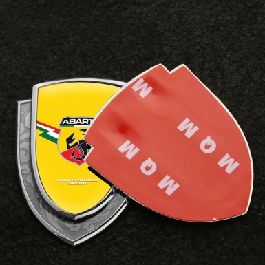 Fiat Abarth Emblem Badge Silver Yellow Background Lightning Style Banner