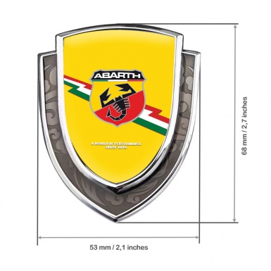 Fiat Abarth Emblem Badge Silver Yellow Background Lightning Style Banner