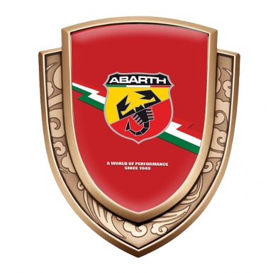 Fiat Abarth Domed Emblem Gold Red Background Color Logo Design