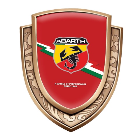 Fiat Abarth Domed Emblem Gold Red Background Color Logo Design
