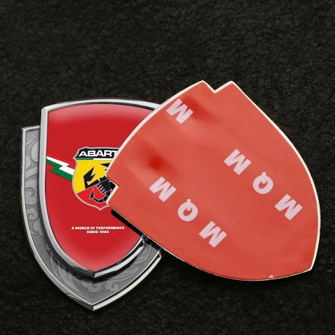 Fiat Abarth Domed Emblem Silver Red Background Color Logo Design