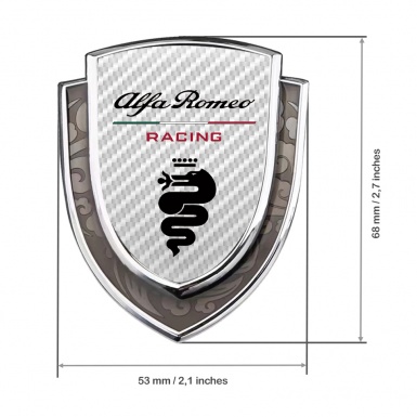 Alfa Romeo Metal Domed Emblem Silver White Carbon Classic Racing Logo