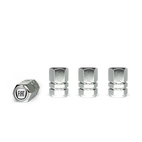 Fiat Valve Caps Chrome 4 pcs White Silicone Sticker with Black
