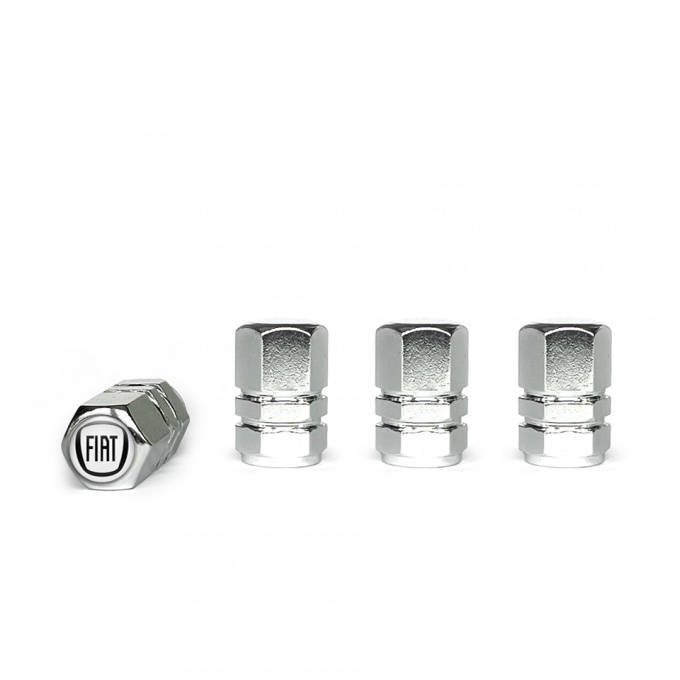 Fiat Valve Caps Chrome 4 pcs White Silicone Sticker with Black