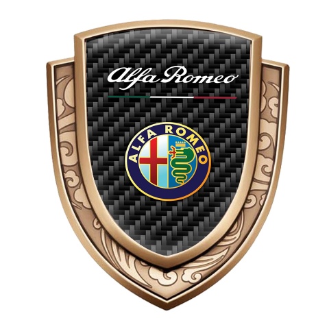 Alfa Romeo Emblem Fender Badge Gold Black Carbon Color Logo Design 