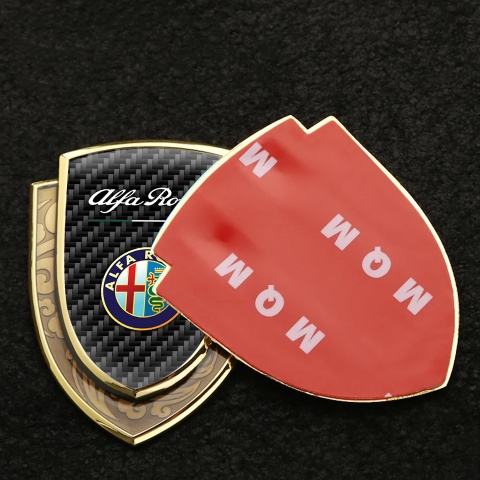 Alfa Romeo Emblem Fender Badge Gold Black Carbon Color Logo Design 