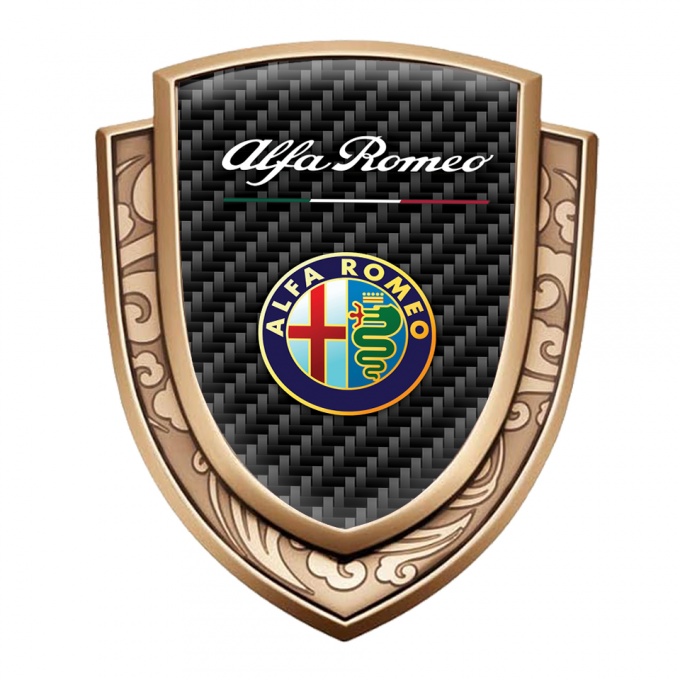 Alfa Romeo Emblem Fender Badge Gold Black Carbon Color Logo Design 