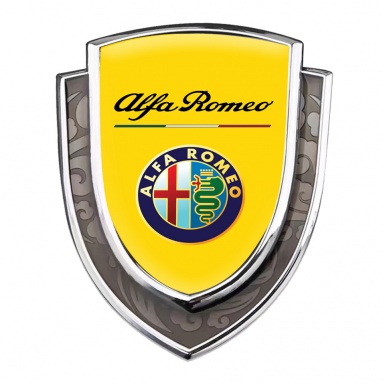 Alfa Romeo Romeo Emblem Badge Silver Yellow Background Classic Colors Edition