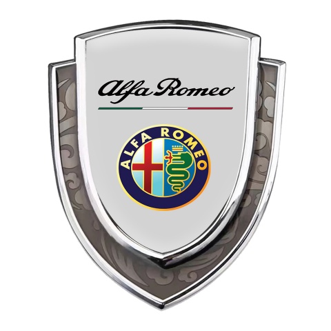 Alfa Romeo Domed Emblem Silver Grey Background Classic Circle Logo