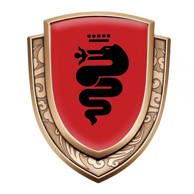 Alfa Romeo Bodyside Domed Badge Gold Red Base Black Serpent Edition