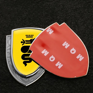 Alfa Romeo Emblem Car Badge Silver Yellow Background Black Logo Edition