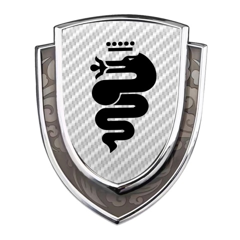 Alfa Romeo Badge Self Adhesive Silver White Carbon Large Serpent Edition