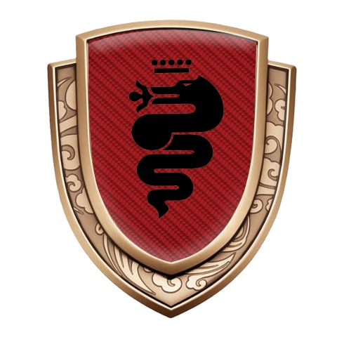 Alfa Romeo Emblem Badge Self Adhesive Gold Red Carbon Big Serpent Logo