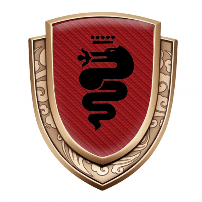 Alfa Romeo Emblem Badge Self Adhesive Gold Red Carbon Big Serpent Logo