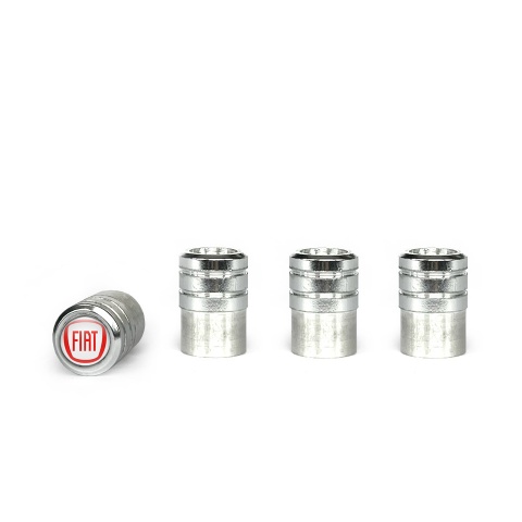 Fiat Valve Caps Aluminum 4 pcs White Silicone Sticker with Red Logo