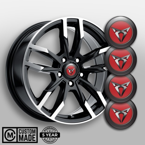 Seat Cupra Center Caps Wheel Emblem Red Dark Ring Metallic Logo