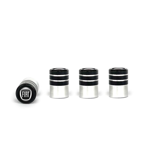Fiat Valve Caps 4 pcs Black Silicone Sticker with White Logo