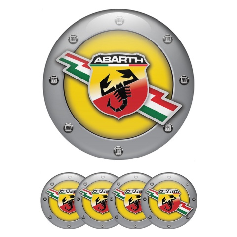 Fiat Abarth Center Caps Wheel Emblem Yellow Center Grey Circle Edition