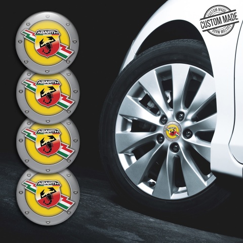 Fiat Abarth Center Caps Wheel Emblem Yellow Center Grey Circle Edition