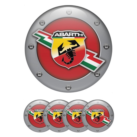 Fiat Abarth Wheel Emblem for Center Caps Red Center Grey Circle Design