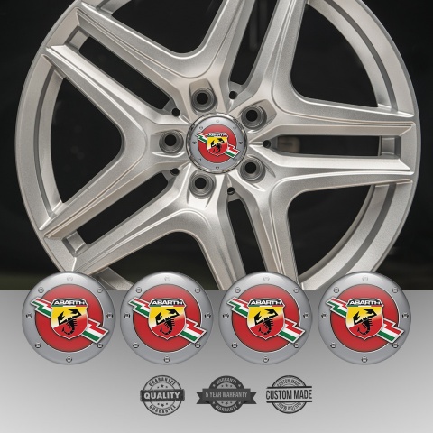 Fiat Abarth Wheel Emblem for Center Caps Red Center Grey Circle Design