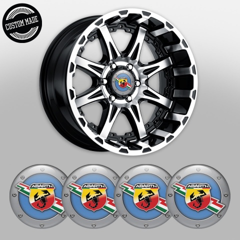 Fiat Abarth Wheel Stickers for Center Caps Blue Fill Ash Color Circle