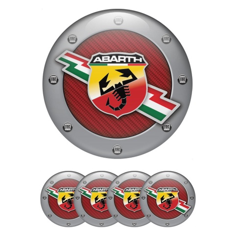 Fiat Abarth Emblem for Center Wheel Caps Red Carbon Grey Ring Edition