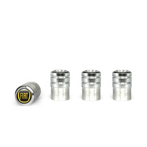 Fiat Valve Caps Aluminum 4 pcs Black Silicone Sticker with Yellow Logo
