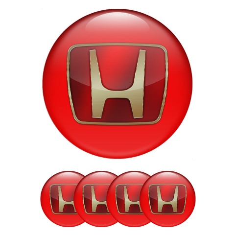 Honda Center Caps Wheel Emblem Red Base Big Gold Logo Motif