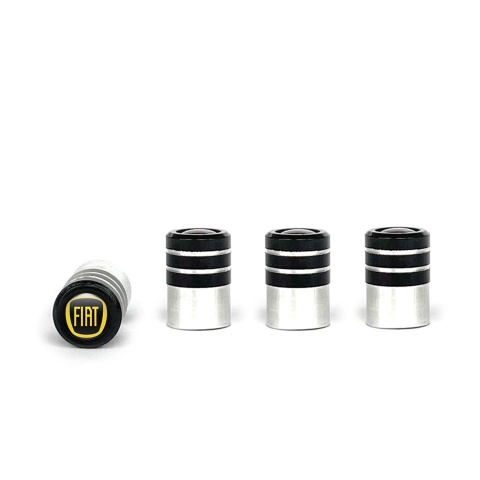 Fiat Valve Caps 4 pcs Black Silicone Sticker with Yellow Logo