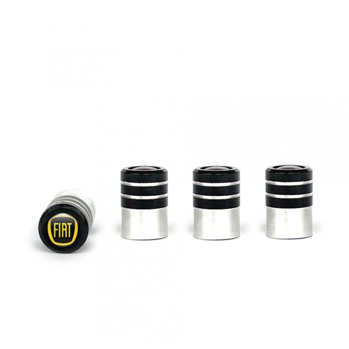 Fiat Valve Caps 4 pcs Black Silicone Sticker with Yellow Logo