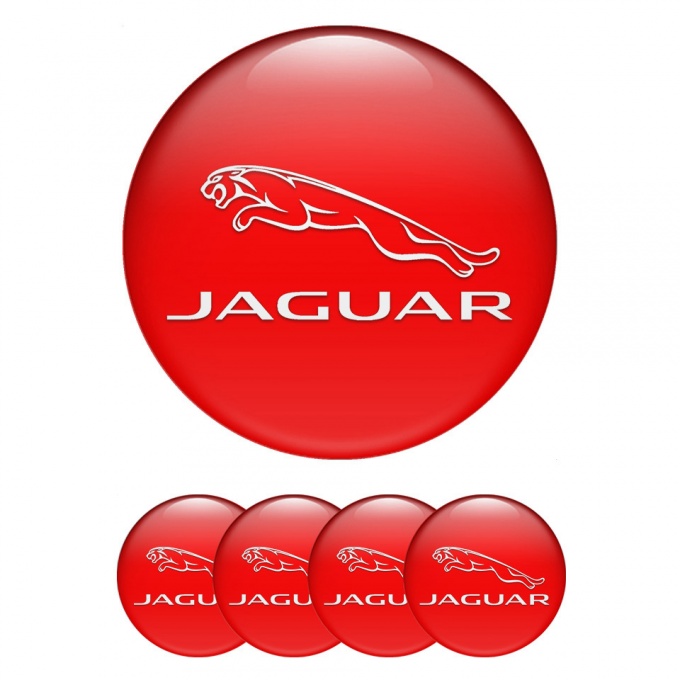 Jaguar Center Wheel Caps Stickers Red Base White Logo Edition