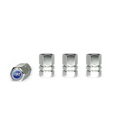 Fiat Valve Caps Chrome 4 pcs 3D Blue Logo Silicone Sticker