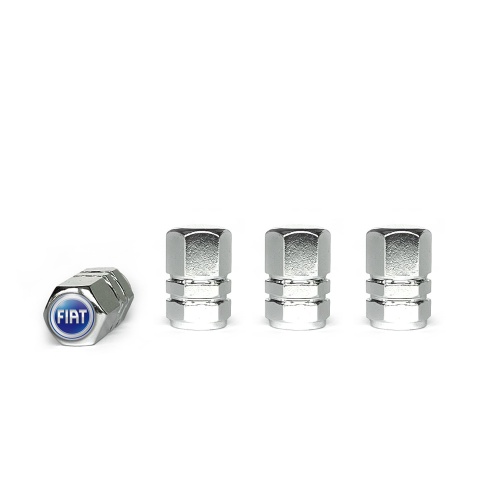 Fiat Valve Caps Chrome 4 pcs 3D Blue Logo Silicone Sticker