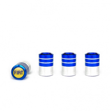 Fiat Valve Caps Blue 4 pcs Yellow Silicone Sticker with Blue Logo