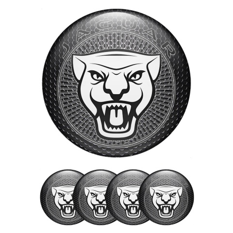 Jaguar Center Caps Wheel Emblem Caps Black Mesh White Symbol Design