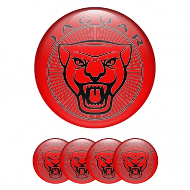 Jaguar Domed Stickers for Wheel Center Caps Red Base Outline Logo