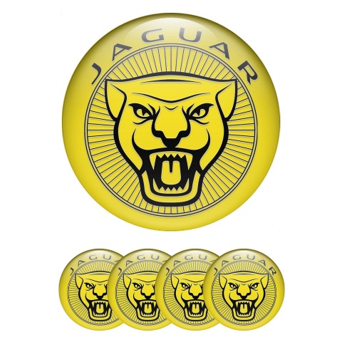 Jaguar Wheel Emblem for Center Caps Yellow Background Outline Logo