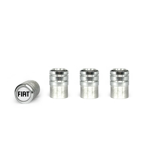Fiat Valve Caps Aluminum 4 pcs White Silicone Sticker with Black Logo