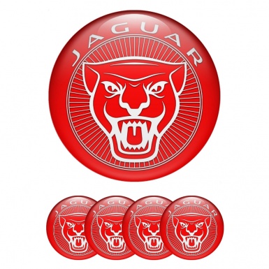 Jaguar Wheel Stickers for Center Caps Red Base White Outline Design
