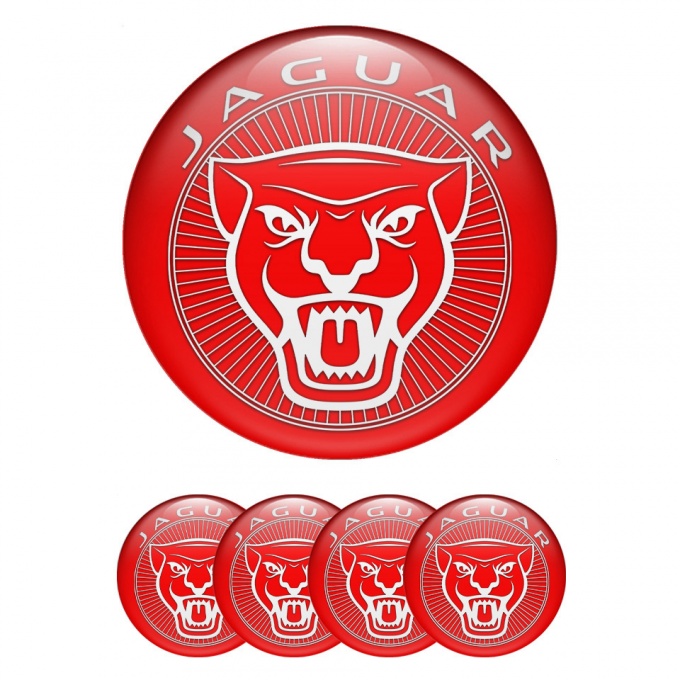 Jaguar Wheel Stickers for Center Caps Red Base White Outline Design