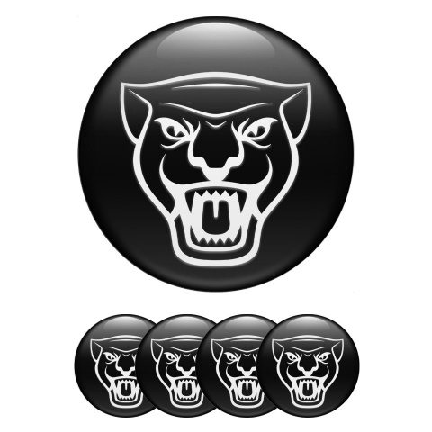 Jaguar Domed Stickers for Wheel Center Caps Black White Outline