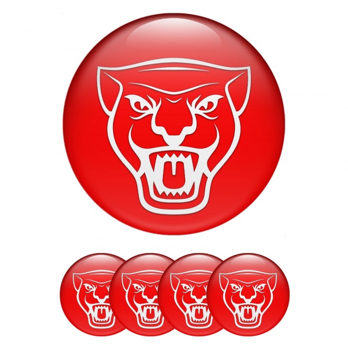 Jaguar Stickers for Wheels Center Caps Red Base White Outline