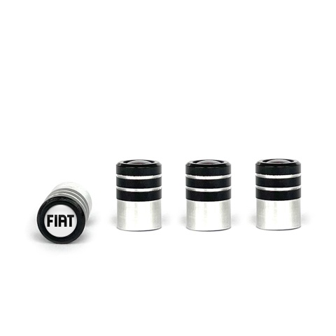 Fiat Valve Caps 4 pcs White Silicone Sticker with Black Logo