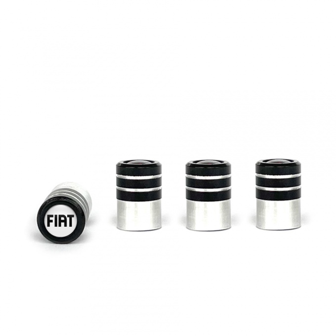 Fiat Valve Caps 4 pcs White Silicone Sticker with Black Logo